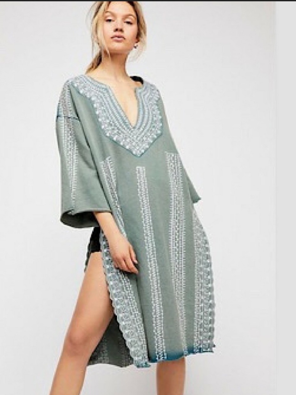 FREE PEOPLE Out On The Town Maxi Oversized Pullover In Teal Sea XS/S